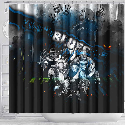 Step Into Horror Domain Blues Football Shower Curtain Halloween Horror Movie Characters - Aussie Hoodie