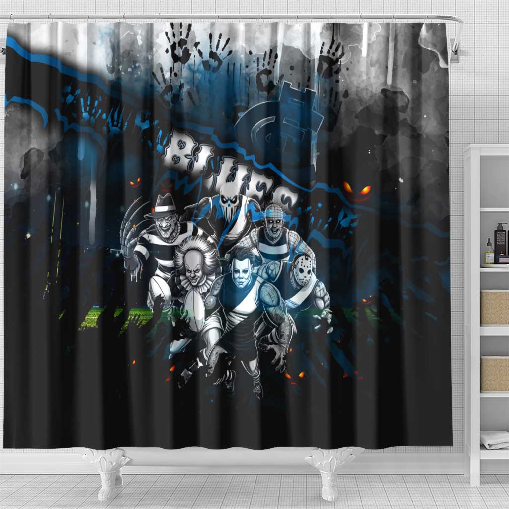 Step Into Horror Domain Blues Football Shower Curtain Halloween Horror Movie Characters - Aussie Hoodie