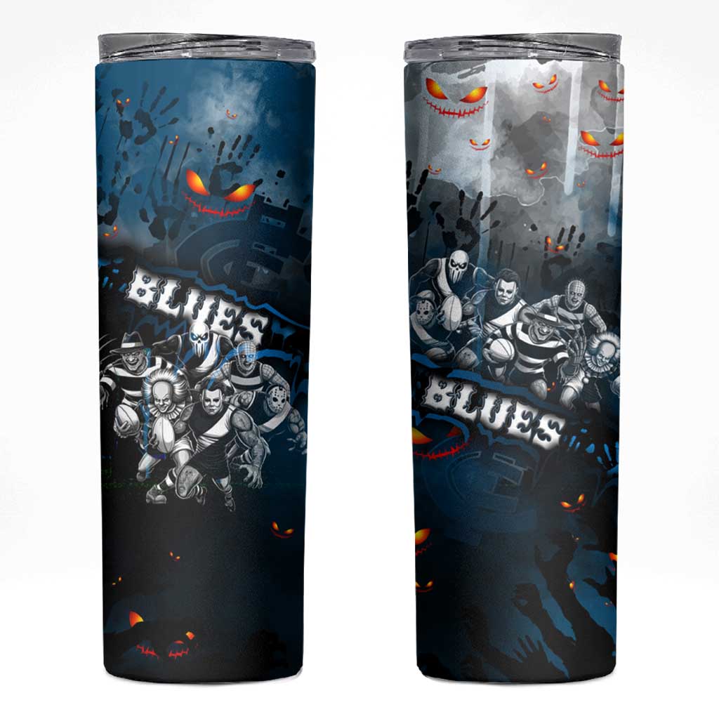 Step Into Horror Domain Blues Football Skinny Tumbler Halloween Horror Movie Characters - Aussie Hoodie