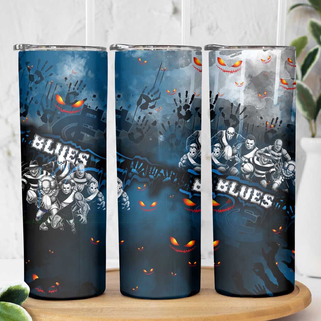 Step Into Horror Domain Blues Football Skinny Tumbler Halloween Horror Movie Characters - Aussie Hoodie