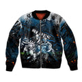 Step Into Horror Domain Blues Football Sleeve Zip Bomber Jacket Halloween Horror Movie Characters - Aussie Hoodie