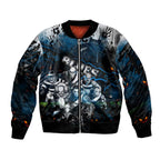 Step Into Horror Domain Blues Football Sleeve Zip Bomber Jacket Halloween Horror Movie Characters - Aussie Hoodie