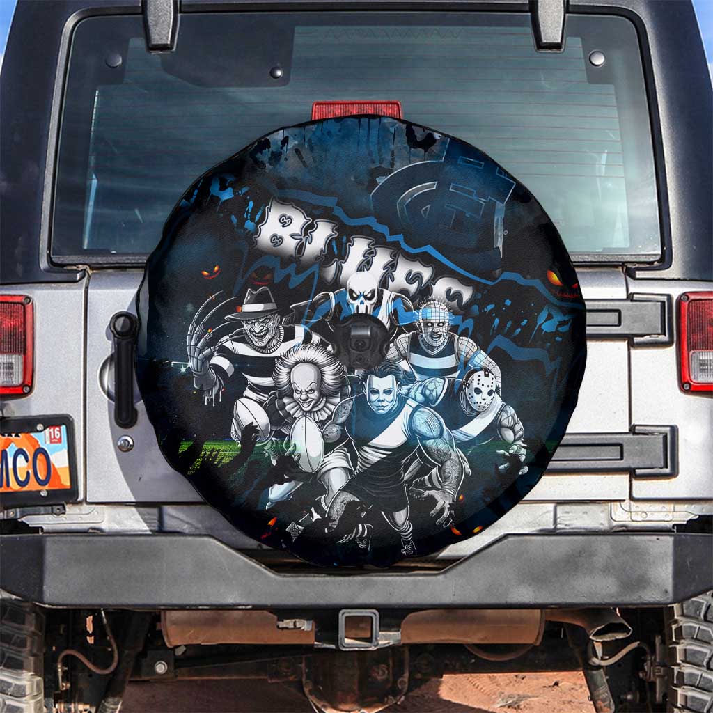 Step Into Horror Domain Blues Football Spare Tire Cover Halloween Horror Movie Characters - Aussie Hoodie