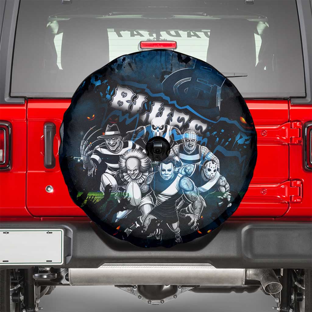 Step Into Horror Domain Blues Football Spare Tire Cover Halloween Horror Movie Characters - Aussie Hoodie