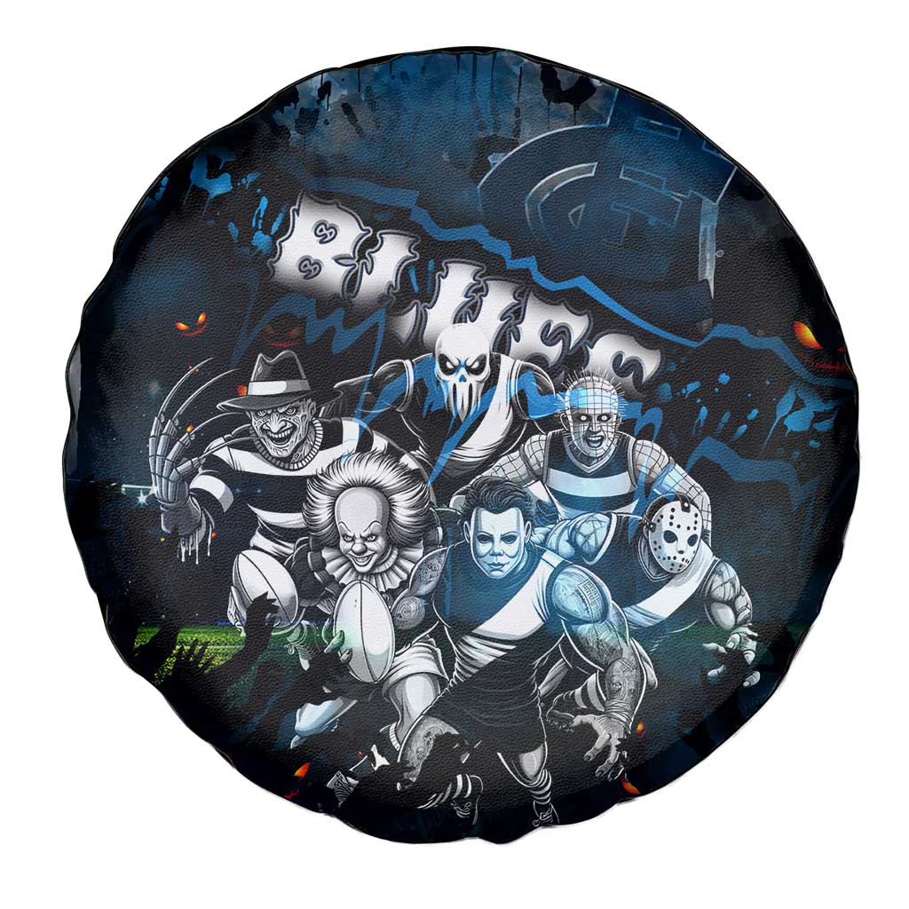 Step Into Horror Domain Blues Football Spare Tire Cover Halloween Horror Movie Characters - Aussie Hoodie