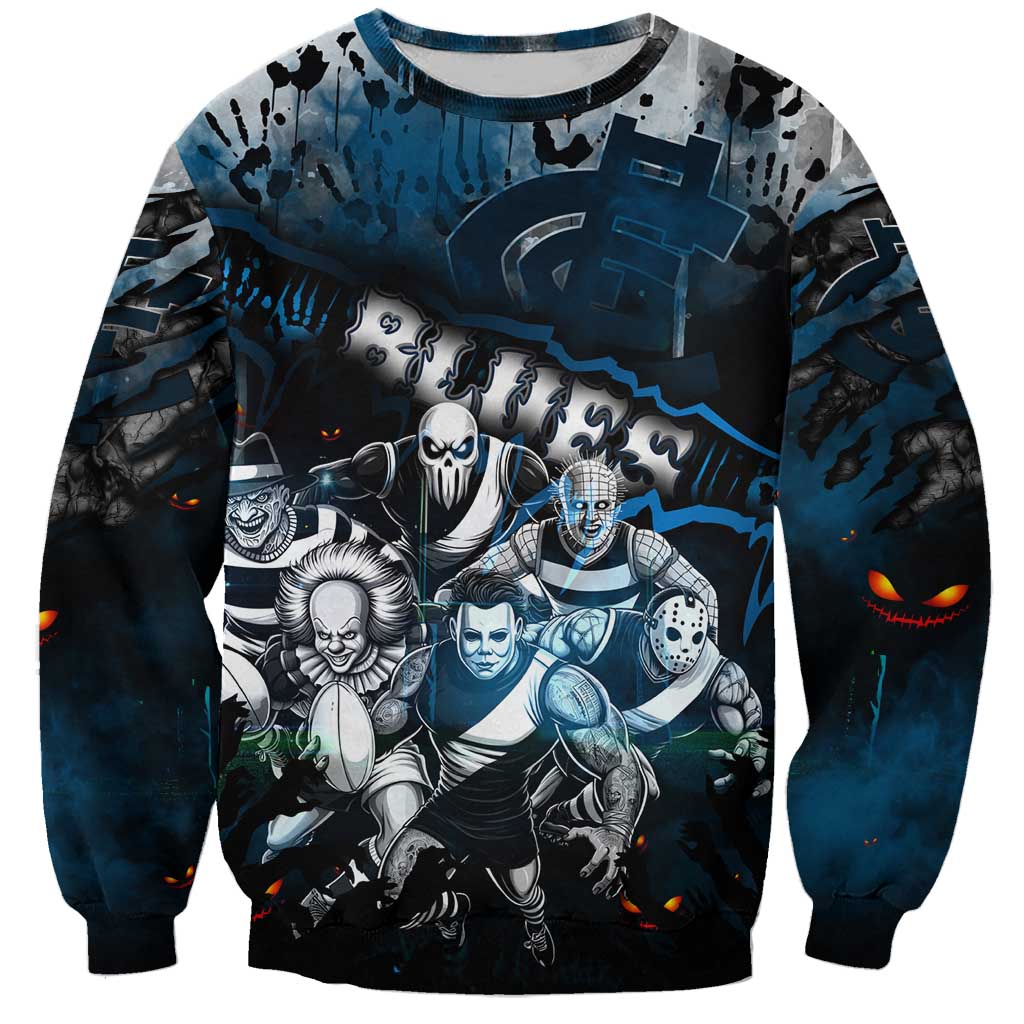 Step Into Horror Domain Blues Football Sweatshirt Halloween Horror Movie Characters - Aussie Hoodie