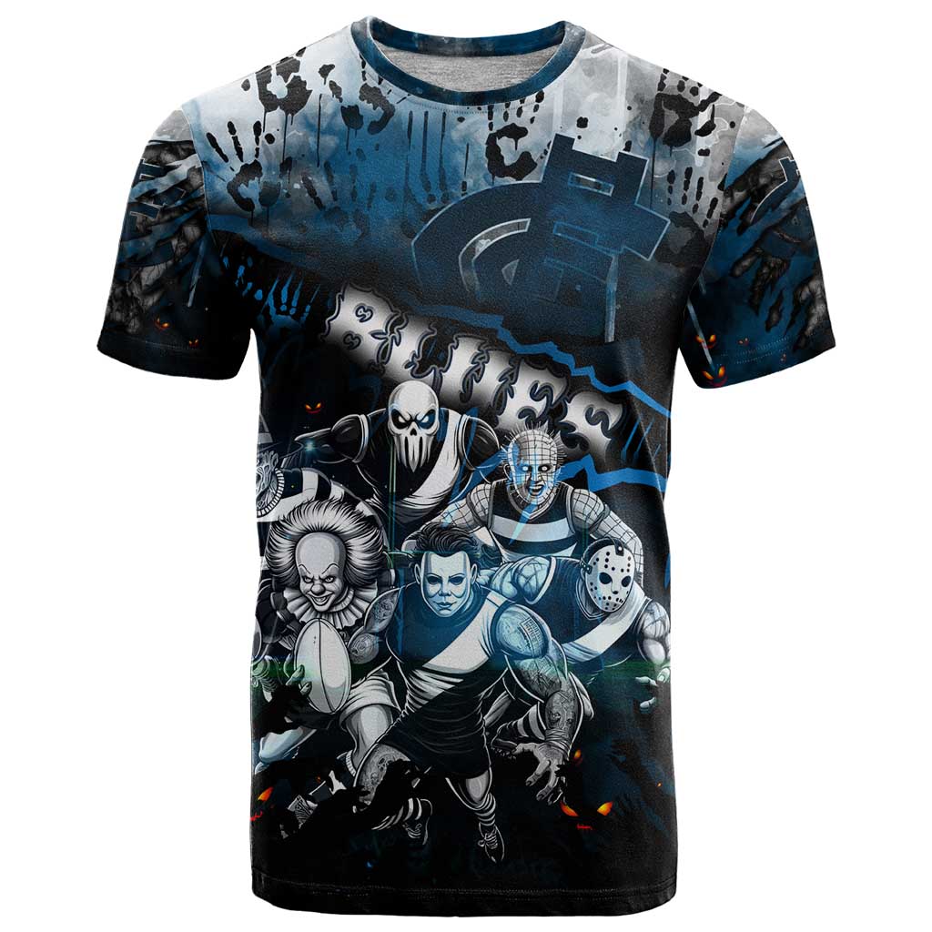 Step Into Horror Domain Blues Football T Shirt Halloween Horror Movie Characters - Aussie Hoodie