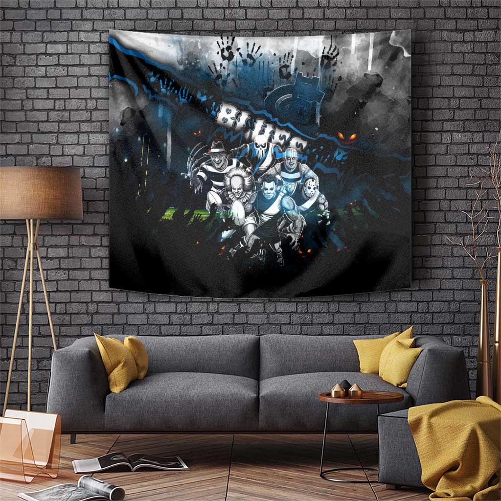 Step Into Horror Domain Blues Football Tapestry Halloween Horror Movie Characters - Aussie Hoodie