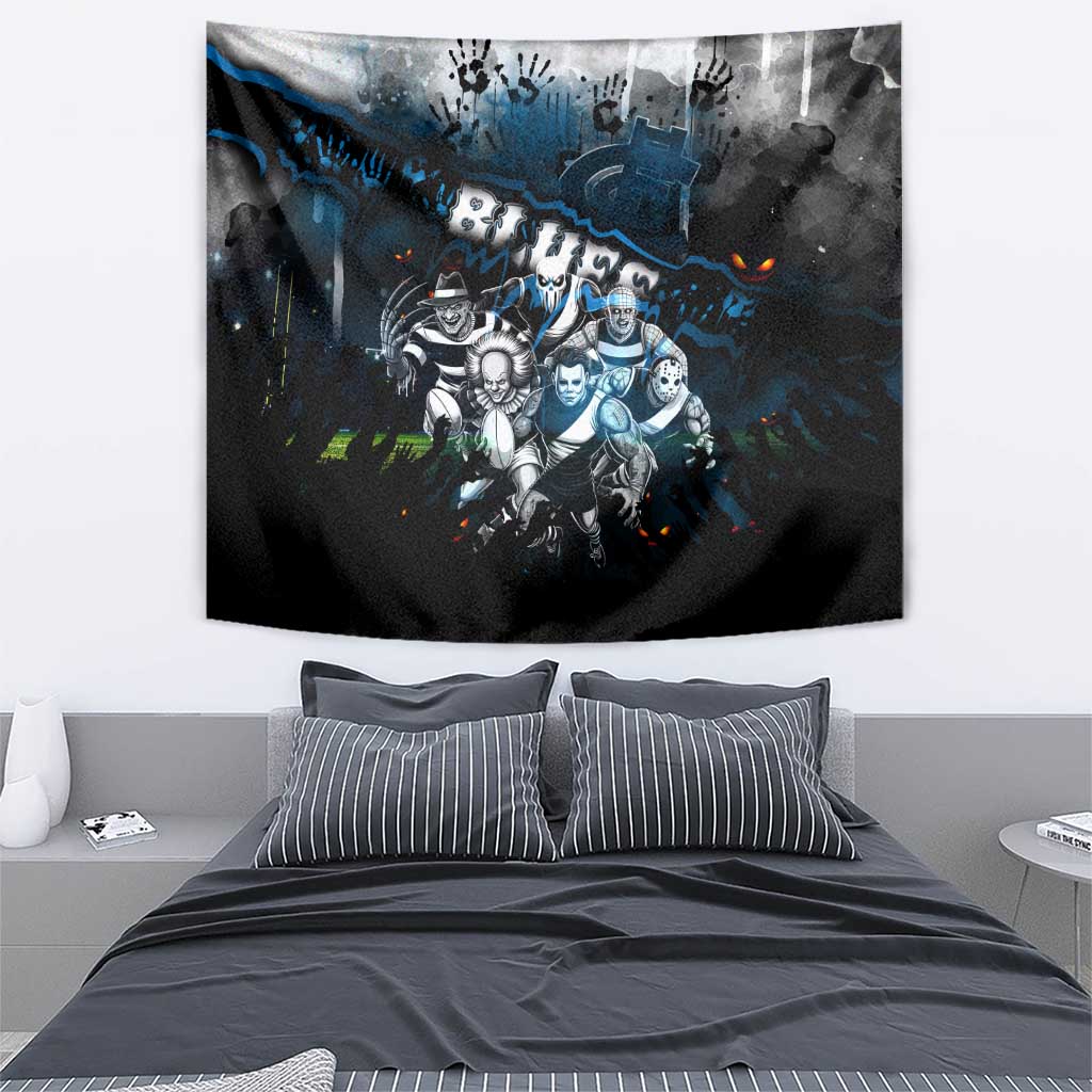 Step Into Horror Domain Blues Football Tapestry Halloween Horror Movie Characters - Aussie Hoodie