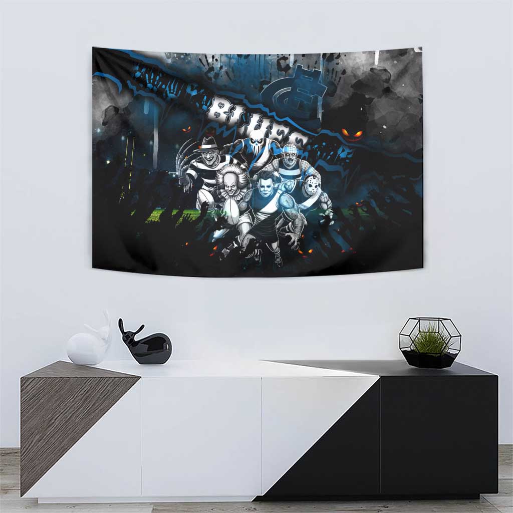 Step Into Horror Domain Blues Football Tapestry Halloween Horror Movie Characters - Aussie Hoodie
