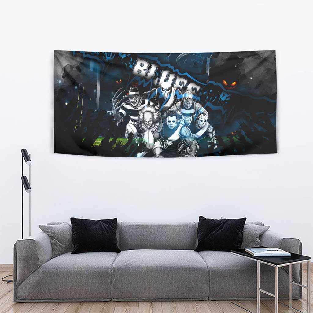 Step Into Horror Domain Blues Football Tapestry Halloween Horror Movie Characters - Aussie Hoodie