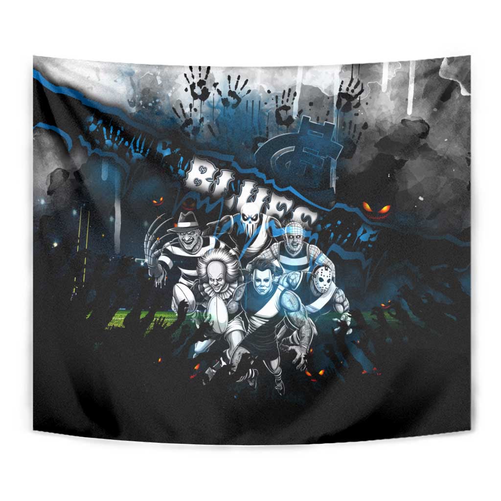 Step Into Horror Domain Blues Football Tapestry Halloween Horror Movie Characters - Aussie Hoodie
