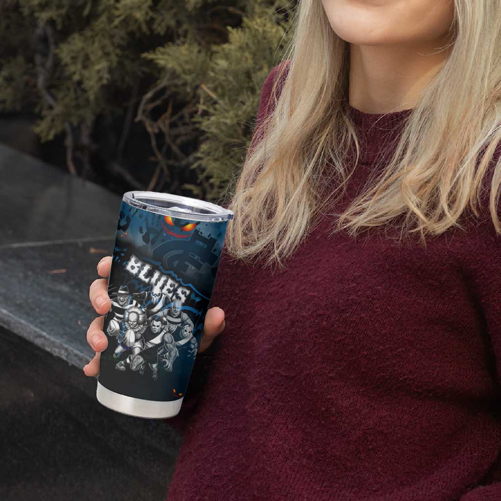 Step Into Horror Domain Blues Football Tumbler Cup Halloween Horror Movie Characters - Aussie Hoodie