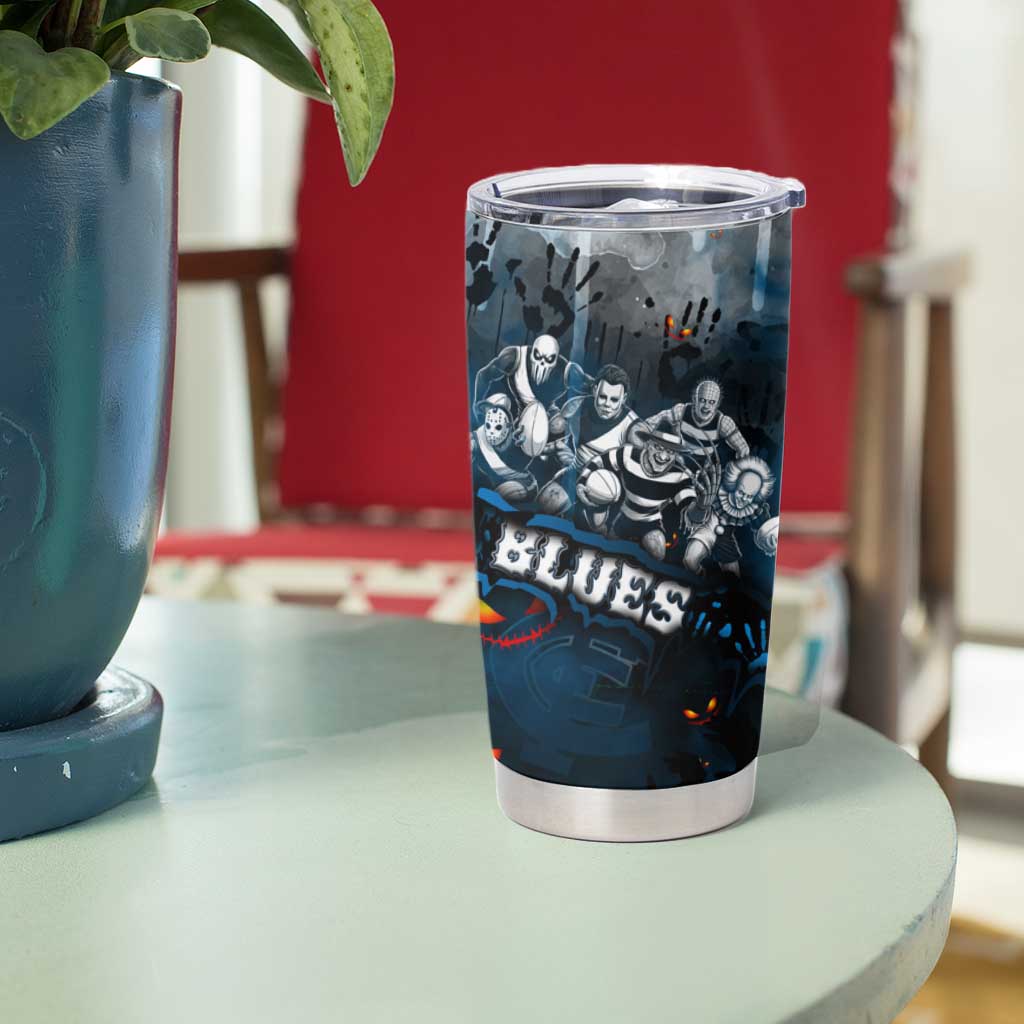 Step Into Horror Domain Blues Football Tumbler Cup Halloween Horror Movie Characters - Aussie Hoodie