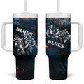 Step Into Horror Domain Blues Football Tumbler With Handle Halloween Horror Movie Characters - Aussie Hoodie
