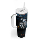 Step Into Horror Domain Blues Football Tumbler With Handle Halloween Horror Movie Characters - Aussie Hoodie