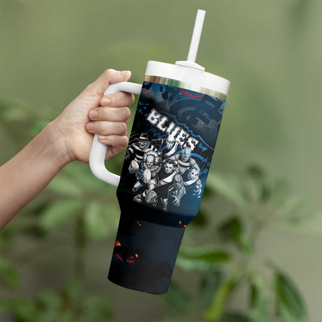 Step Into Horror Domain Blues Football Tumbler With Handle Halloween Horror Movie Characters - Aussie Hoodie