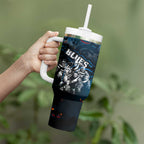 Step Into Horror Domain Blues Football Tumbler With Handle Halloween Horror Movie Characters - Aussie Hoodie