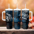 Step Into Horror Domain Blues Football Tumbler With Handle Halloween Horror Movie Characters - Aussie Hoodie
