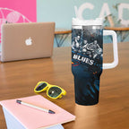 Step Into Horror Domain Blues Football Tumbler With Handle Halloween Horror Movie Characters - Aussie Hoodie