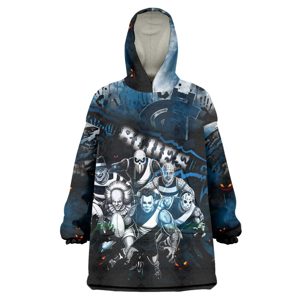 Step Into Horror Domain Blues Football Wearable Blanket Hoodie Halloween Horror Movie Characters - Aussie Hoodie
