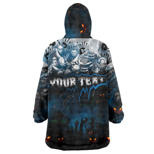 Step Into Horror Domain Blues Football Wearable Blanket Hoodie Halloween Horror Movie Characters - Aussie Hoodie