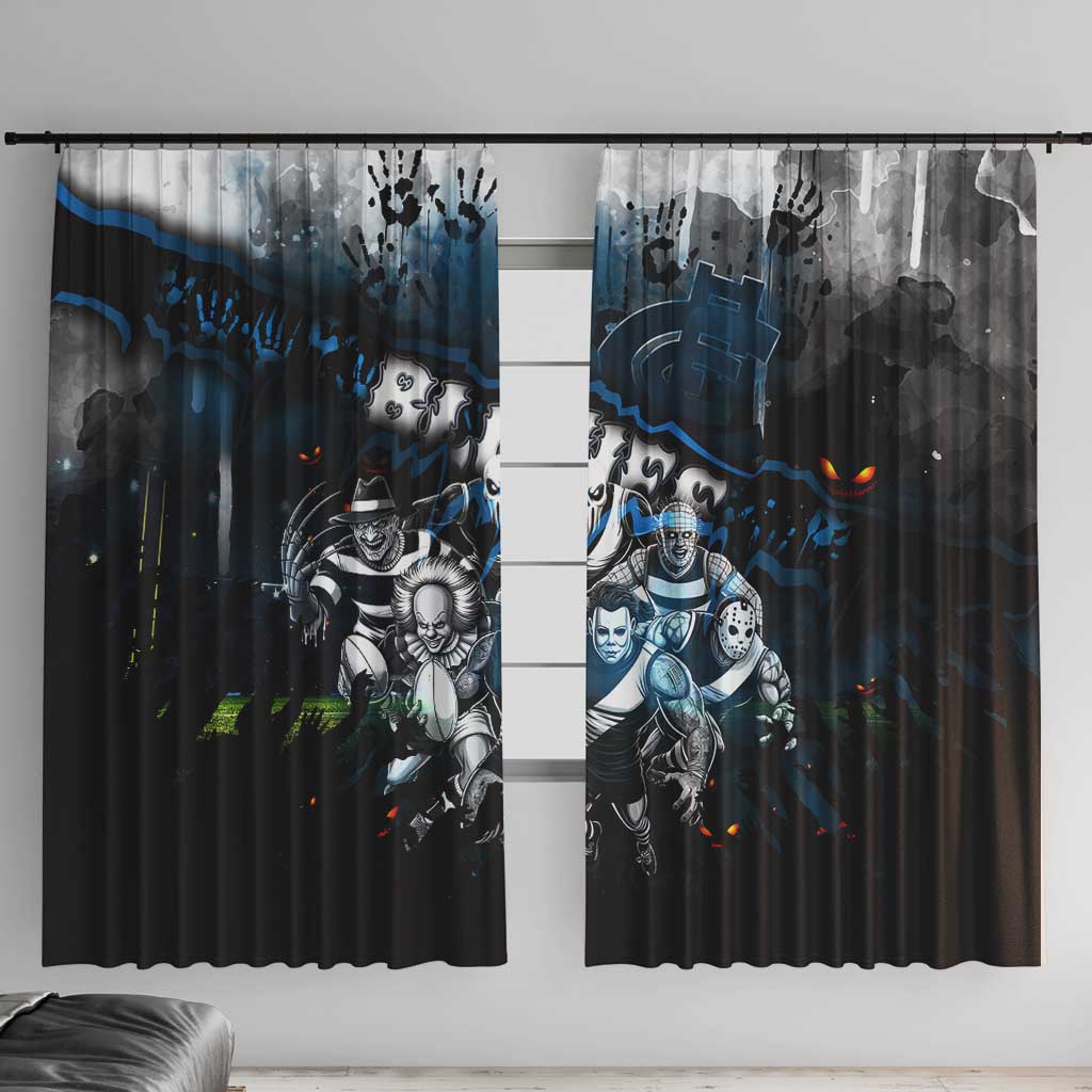 Step Into Horror Domain Blues Football Window Curtain Halloween Horror Movie Characters - Aussie Hoodie