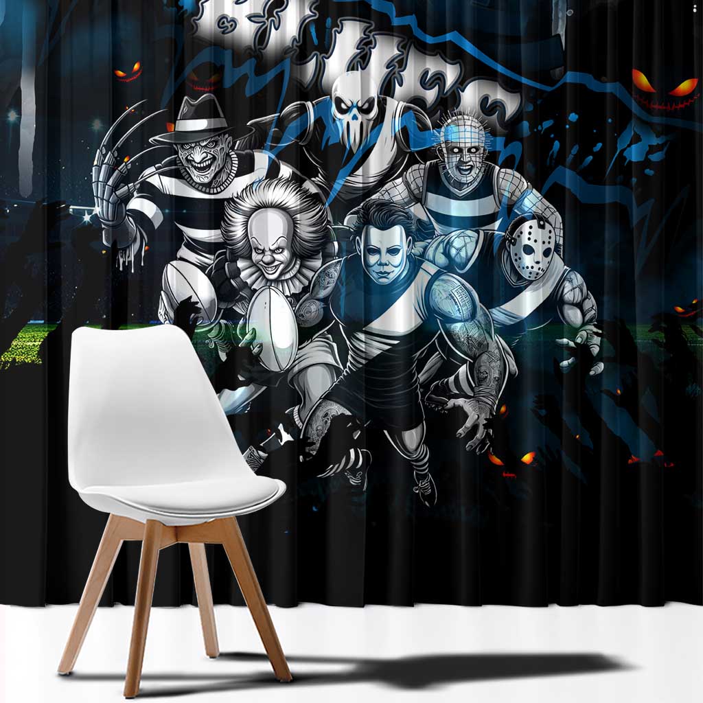 Step Into Horror Domain Blues Football Window Curtain Halloween Horror Movie Characters - Aussie Hoodie