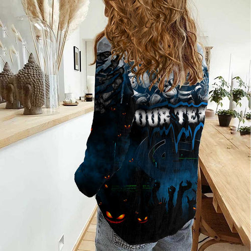 Step Into Horror Domain Blues Football Women Casual Shirt Halloween Horror Movie Characters - Aussie Hoodie