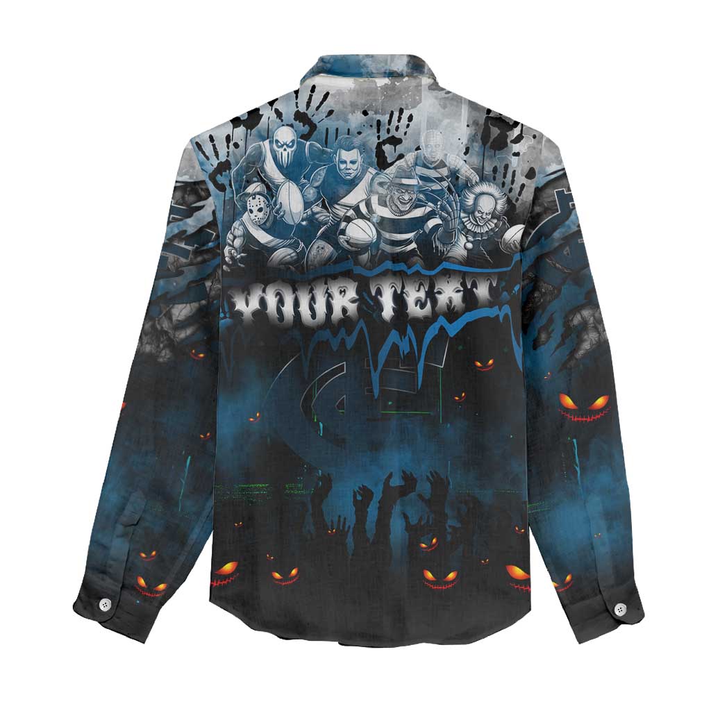 Step Into Horror Domain Blues Football Women Casual Shirt Halloween Horror Movie Characters - Aussie Hoodie