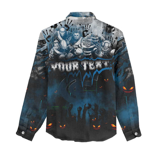Step Into Horror Domain Blues Football Women Casual Shirt Halloween Horror Movie Characters - Aussie Hoodie