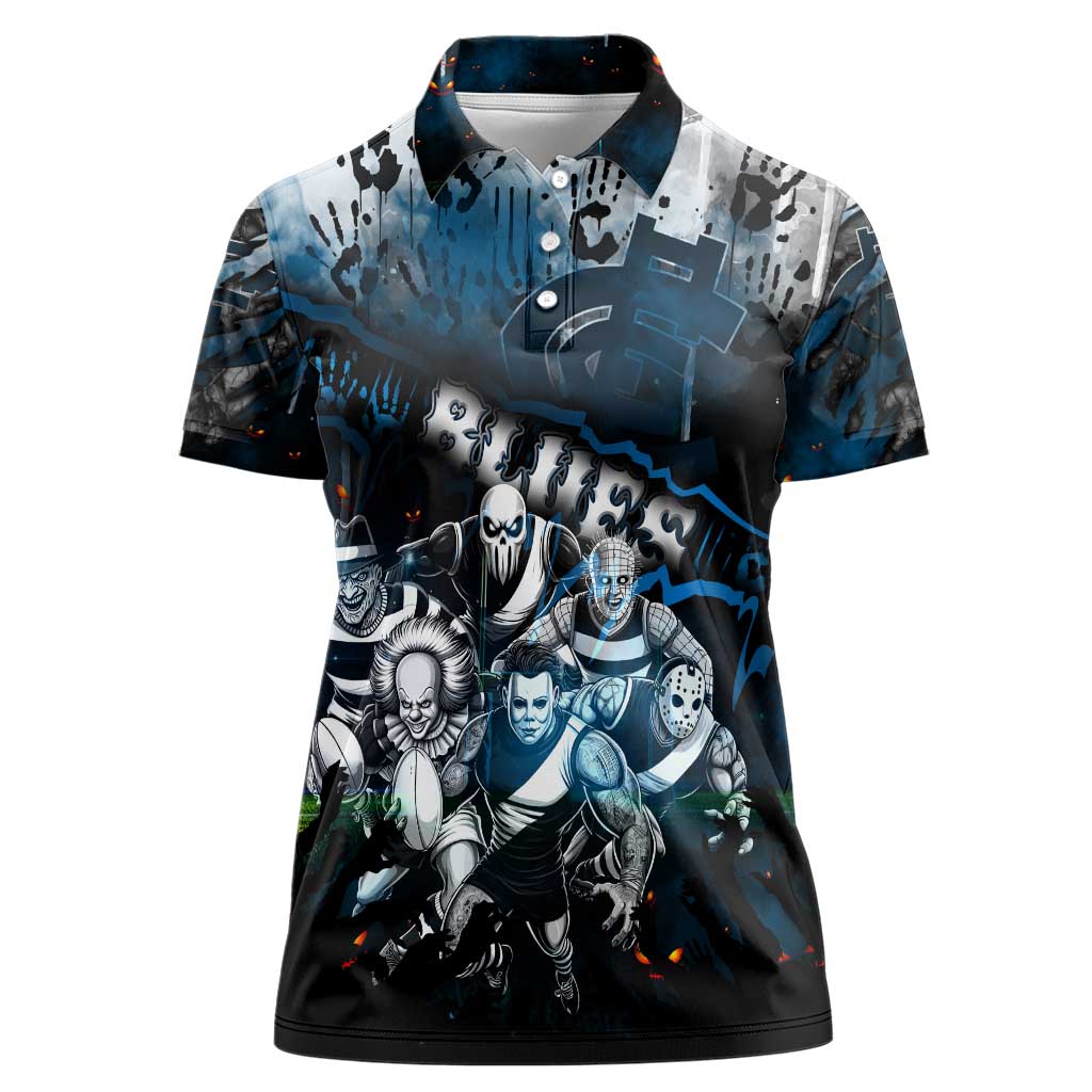 Step Into Horror Domain Blues Football Women Polo Shirt Halloween Horror Movie Characters - Aussie Hoodie
