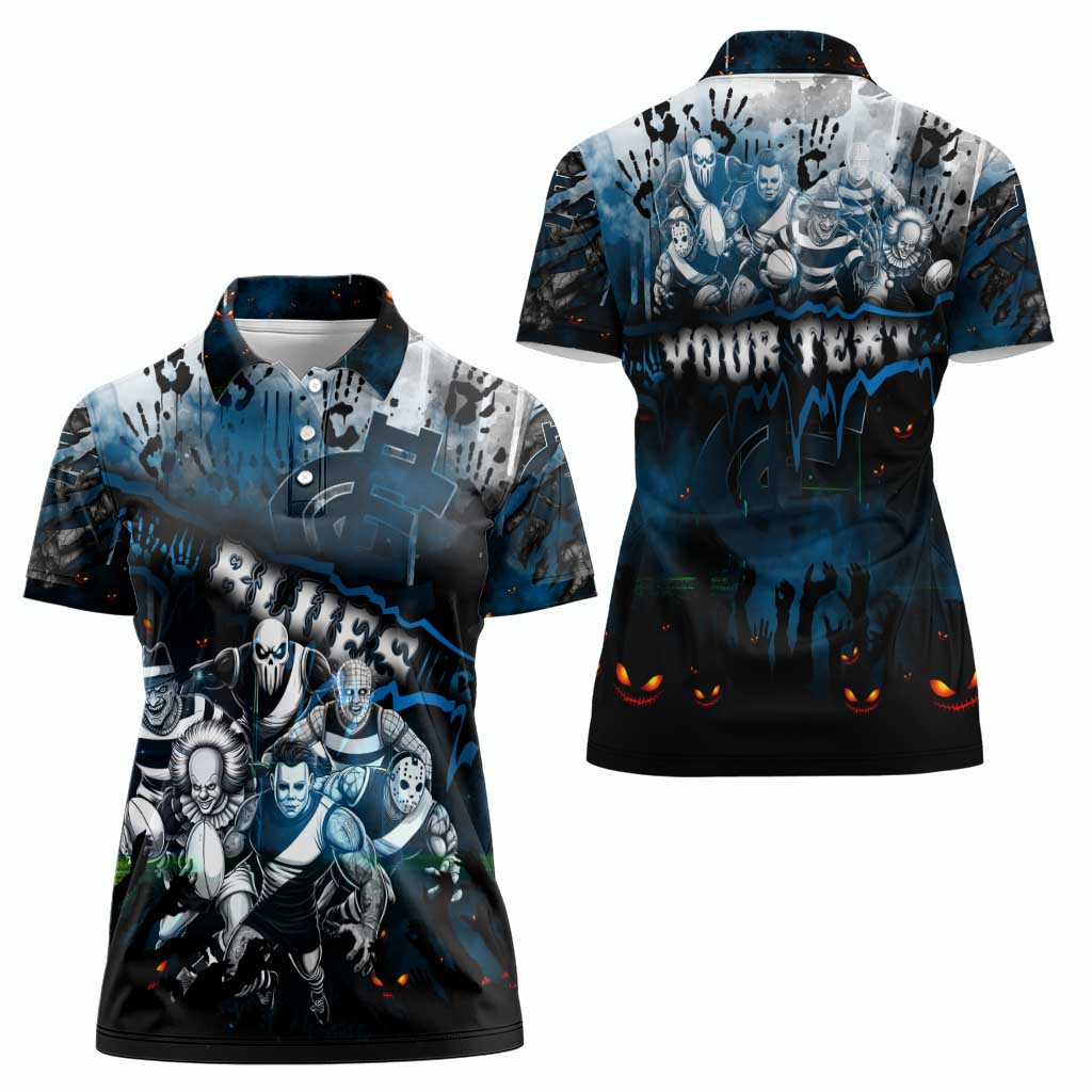 Step Into Horror Domain Blues Football Women Polo Shirt Halloween Horror Movie Characters - Aussie Hoodie