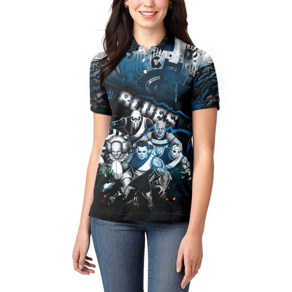Step Into Horror Domain Blues Football Women Polo Shirt Halloween Horror Movie Characters - Aussie Hoodie