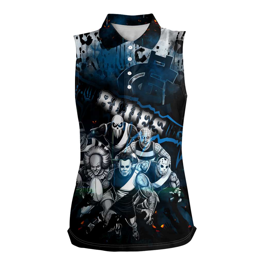 Step Into Horror Domain Blues Football Women Sleeveless Polo Shirt Halloween Horror Movie Characters - Aussie Hoodie