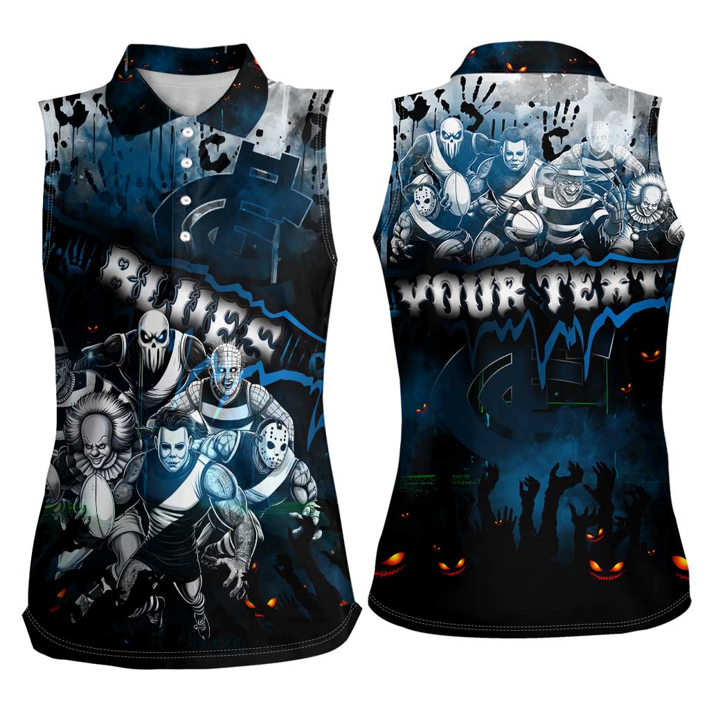 Step Into Horror Domain Blues Football Women Sleeveless Polo Shirt Halloween Horror Movie Characters - Aussie Hoodie