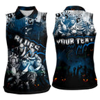 Step Into Horror Domain Blues Football Women Sleeveless Polo Shirt Halloween Horror Movie Characters - Aussie Hoodie