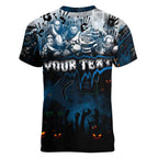 Step Into Horror Domain Blues Football Women V-Neck T-Shirt Halloween Horror Movie Characters - Aussie Hoodie