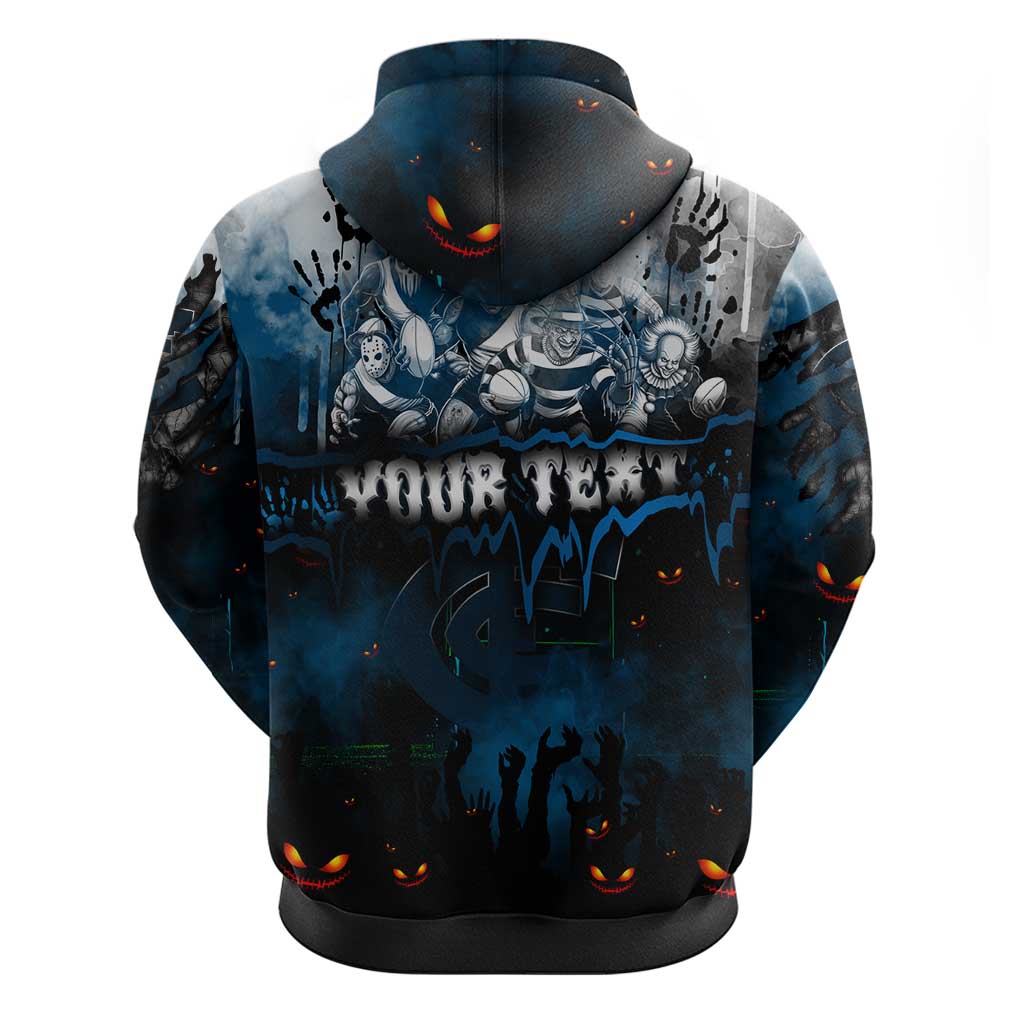 Step Into Horror Domain Blues Football Zip Hoodie Halloween Horror Movie Characters - Aussie Hoodie