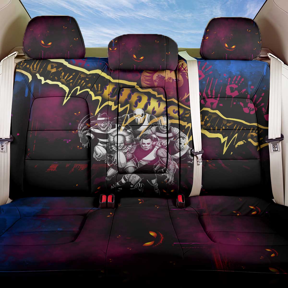 Step Into Horror Domain Lions Football Back Car Seat Cover Halloween Horror Movie Characters - Aussie Hoodie