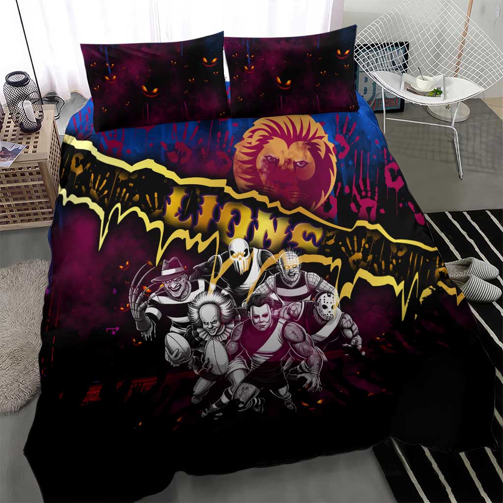 Step Into Horror Domain Lions Football Bedding Set Halloween Horror Movie Characters - Aussie Hoodie