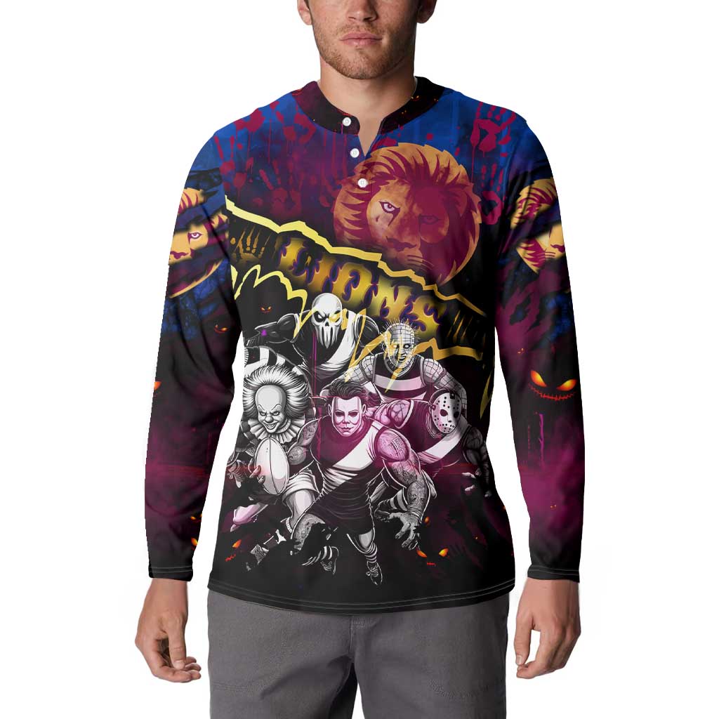 Step Into Horror Domain Lions Football Button Sweatshirt Halloween Horror Movie Characters - Aussie Hoodie