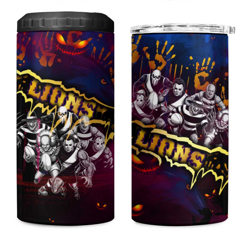 Step Into Horror Domain Lions Football 4 in 1 Can Cooler Tumbler Halloween Horror Movie Characters - Aussie Hoodie
