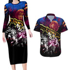 Step Into Horror Domain Lions Football Couples Matching Long Sleeve Bodycon Dress and Hawaiian Shirt Halloween Horror Movie Characters - Aussie Hoodie