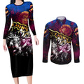 Step Into Horror Domain Lions Football Couples Matching Long Sleeve Bodycon Dress and Long Sleeve Button Shirt Halloween Horror Movie Characters - Aussie Hoodie