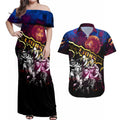 Step Into Horror Domain Lions Football Couples Matching Off Shoulder Maxi Dress and Hawaiian Shirt Halloween Horror Movie Characters - Aussie Hoodie