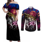 Step Into Horror Domain Lions Football Couples Matching Off Shoulder Maxi Dress and Long Sleeve Button Shirt Halloween Horror Movie Characters - Aussie Hoodie
