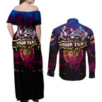 Step Into Horror Domain Lions Football Couples Matching Off Shoulder Maxi Dress and Long Sleeve Button Shirt Halloween Horror Movie Characters - Aussie Hoodie