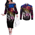 Step Into Horror Domain Lions Football Couples Matching Off The Shoulder Long Sleeve Dress and Long Sleeve Button Shirt Halloween Horror Movie Characters - Aussie Hoodie