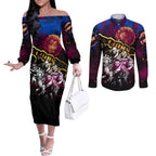Step Into Horror Domain Lions Football Couples Matching Off The Shoulder Long Sleeve Dress and Long Sleeve Button Shirt Halloween Horror Movie Characters - Aussie Hoodie